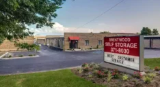 Brentwood self storage sign and parking lot.