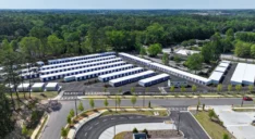 Aerial view of storage units.